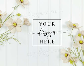 Background Mockup Photography | Neutral Themed MOCK | Plants Image | Digital Backdrop | Flat Lay | Scene Maker | Scene Creator Stock Photo