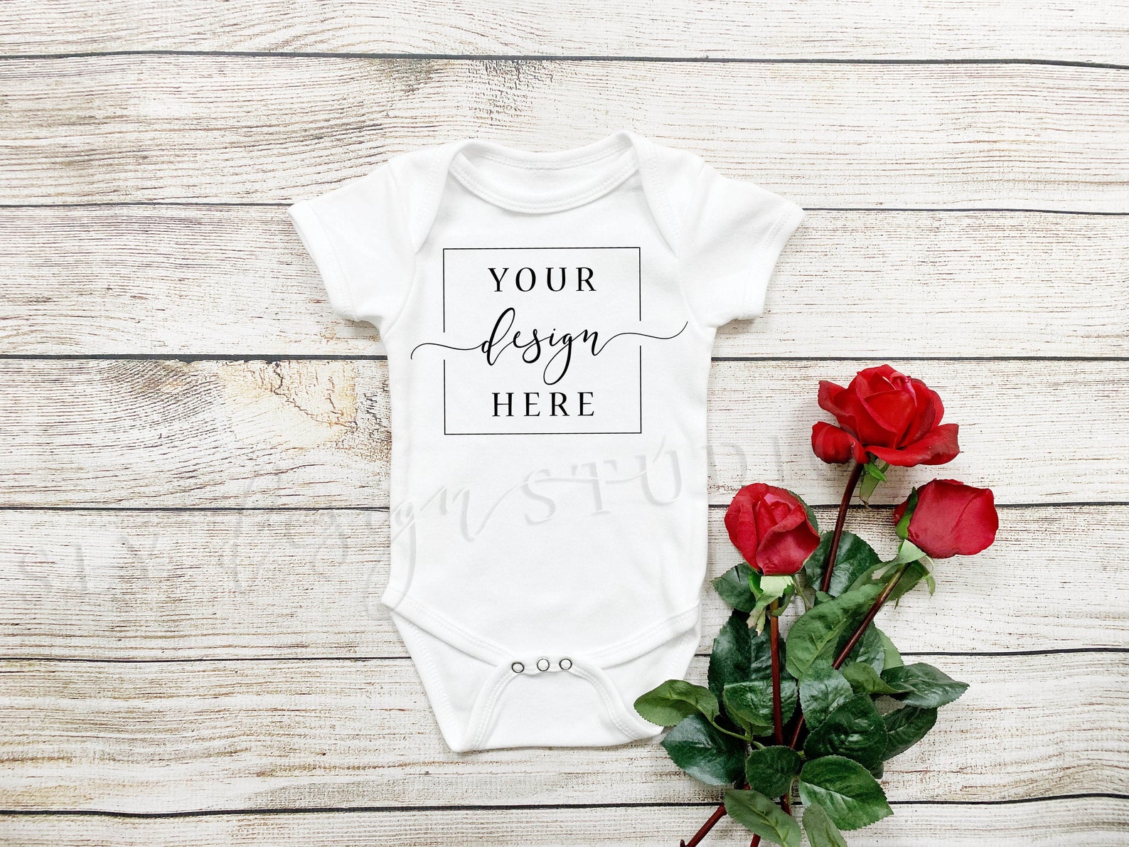 Download MOCKUP White Valentine Onesie Flat lay Roses Simple baby ...