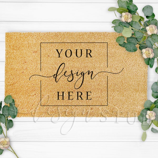 2 Image Mother's Day Coir Doormat MOCKUP Bundle Blank - Flat lay - Rustic Farmhouse Sublimation - Spring Summer Cute - Front Door Mat Rug
