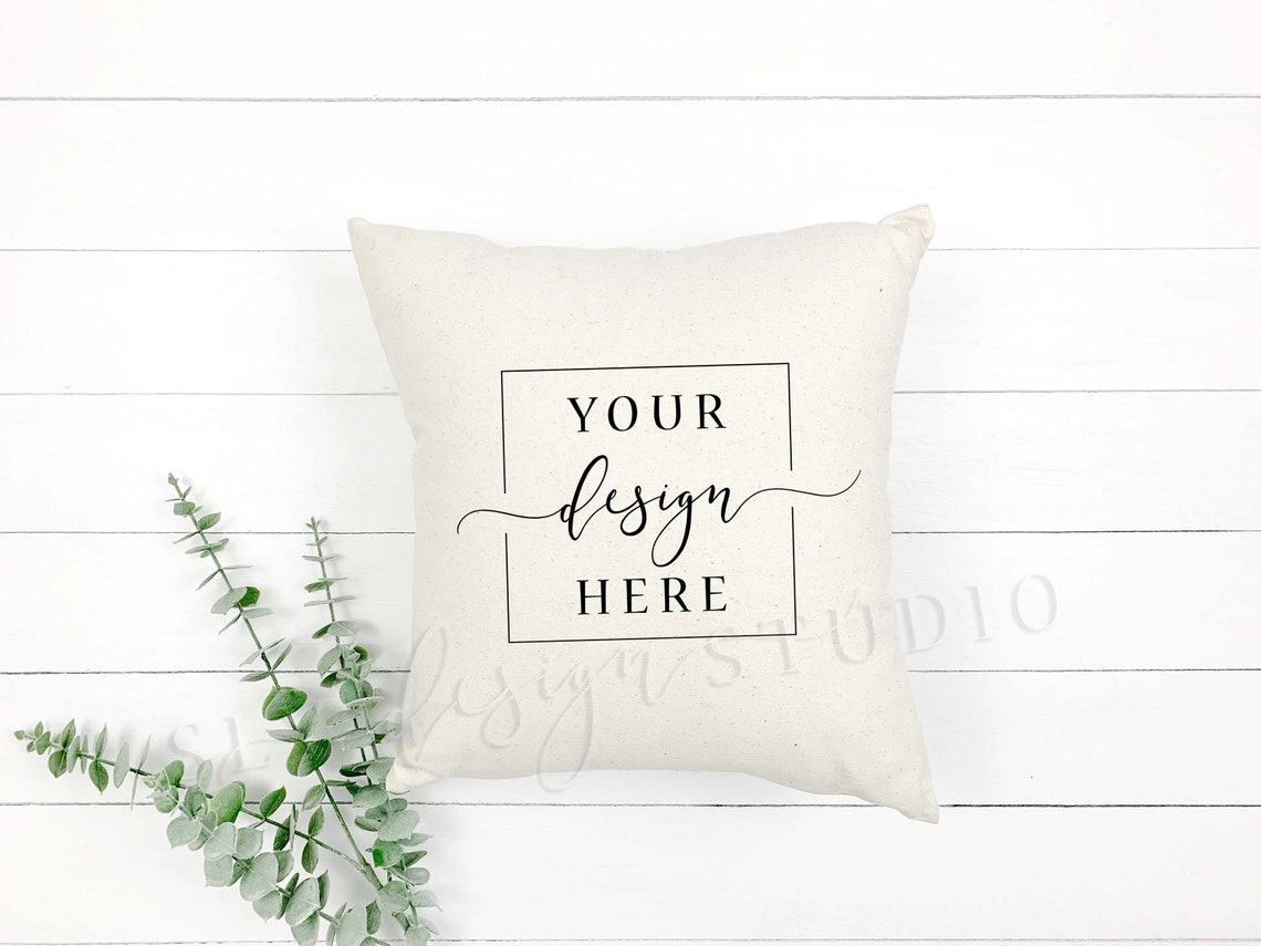 Download Neutral Square Pillow MOCKUP Rustic Farmhouse on White | Etsy