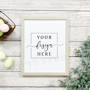 Spring Frame MOCKUP 11x14 | Rustic Farmhouse Style | Easter Eggs | Wood Sign Framed Mock | Simple Mother's Day 16x20 | Flat Lay