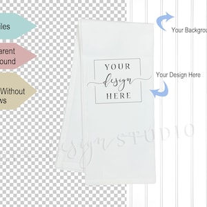 PNG White Tea Towel Mockup Transparent Background | Scene Maker | Flatlay | Flour Sack Kitchen Towel | Add Your Design