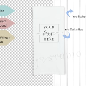 PNG White Tea Towel Mockup Transparent Background | Scene Maker | Flatlay | Flour Sack Kitchen Towel | Add Your Design