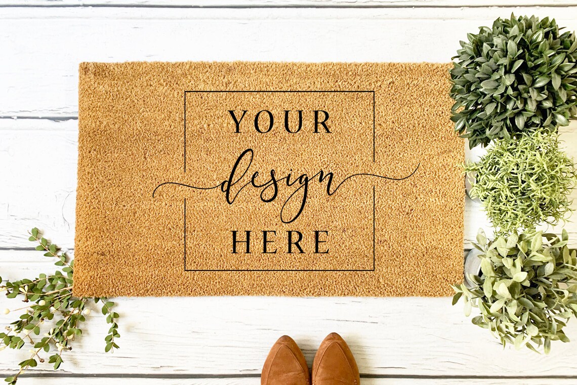Download 2 Image Farmhouse Coir Doormat MOCKUP Bundle with green ...