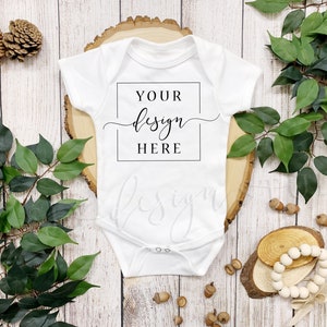 Download White Onesie Mockup Flat Lay Infant Woodland Plants Rustic | Etsy