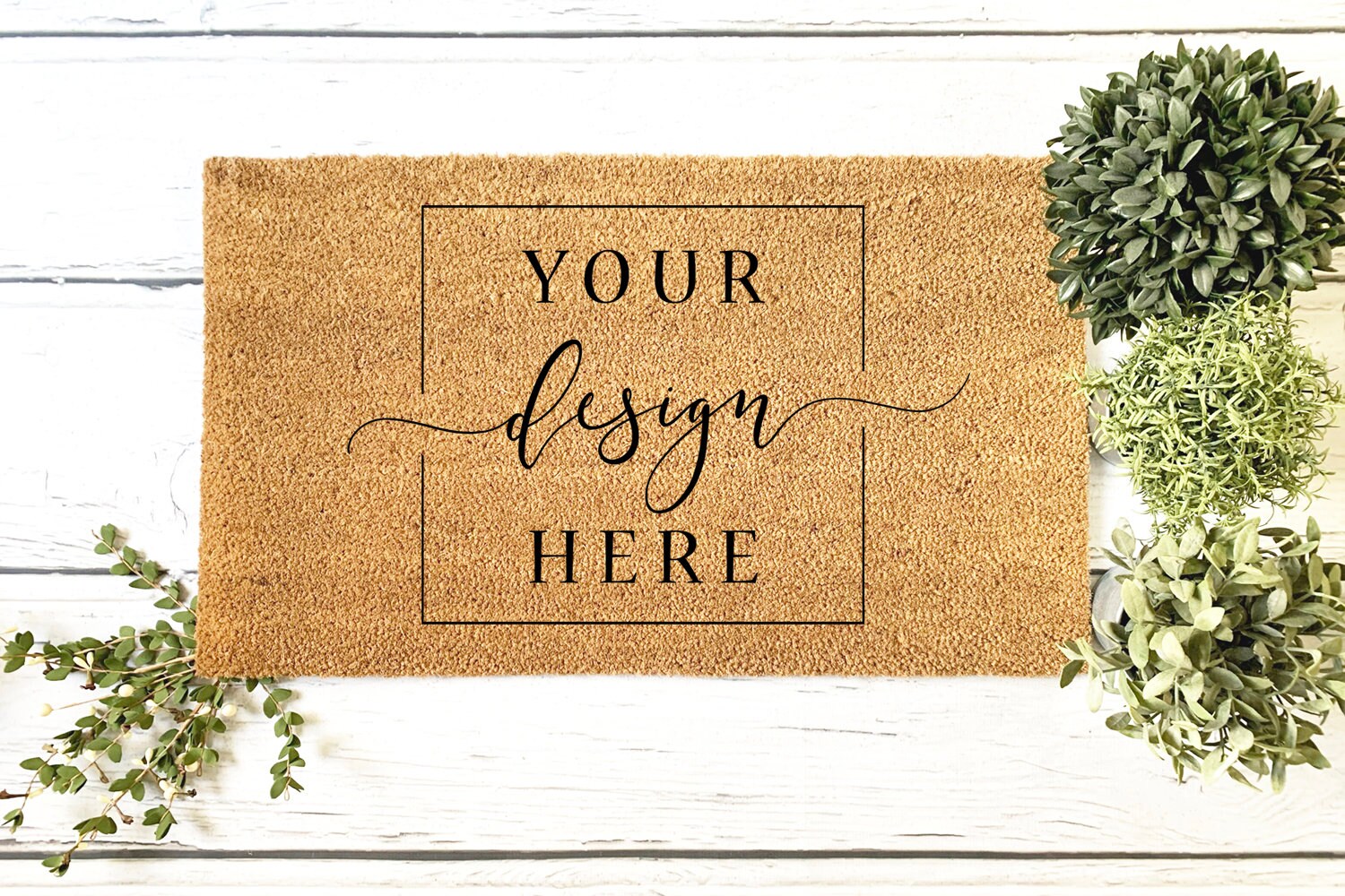 Download 2 Image Farmhouse Coir Doormat MOCKUP Bundle with green ...
