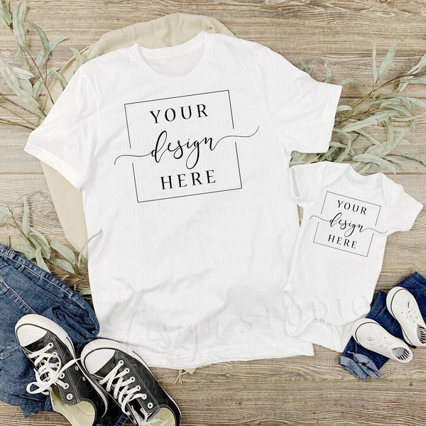 Daddy and Me Shirt MOCKUP - Tagless White Tee Shirt and white child shirt Baby Onesie - Father Baby - Father's Day Dad Grandpa Family