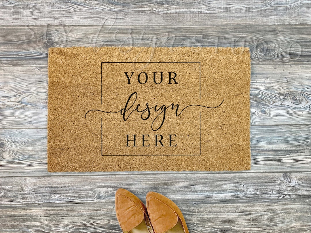 2 Image Coir Doormat MOCKUP Bundle Blank Wood Background Flat Lay