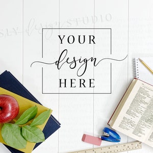 Background Mockup Photography | Back to School Themed MOCK | Fall Image | Note Books Apple | Flat Lay | Scene Maker | Scene Creator Stock