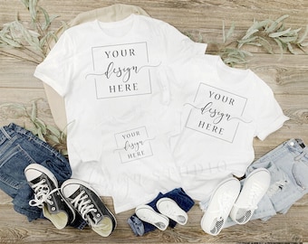 Family Shirt MOCKUP - Tagless White Tee Shirt Mommy Daddy Child - Mom Dad Kid Baby Toddler Kids Children Family - kids group