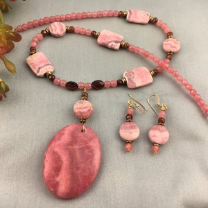 Rhodochrosite Garnet African Brass Necklace Earring Set