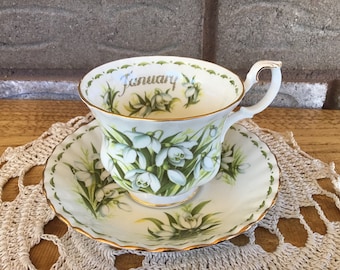 Royal Albert January Flower Of The Month Series Snowdrops Tea Cup and Saucer