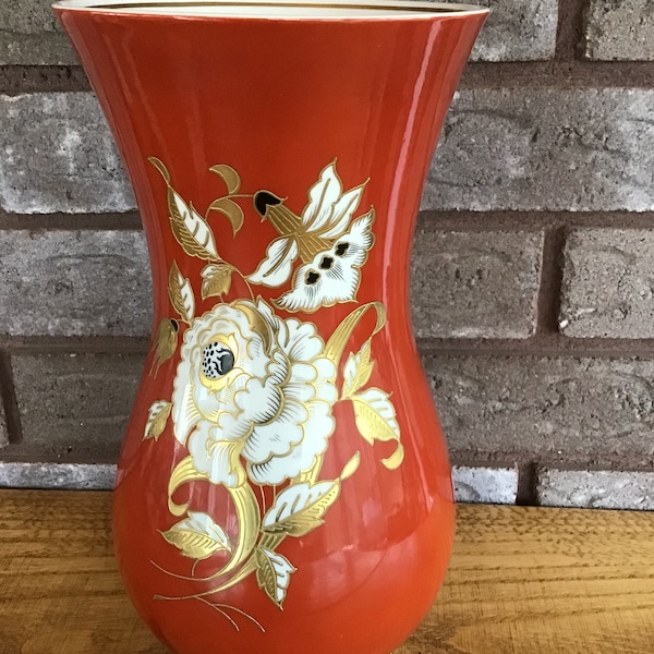 Echt Kobalt East Germany Wallendorf 1764 Vase Orange Goldrelief Handgemalt