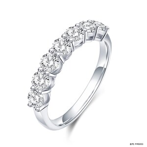 7 stenars rund briljant diamant halv alliansring - Klassisk brudstapelring - Delad stifts vigselring i vitguld - IGI-certifierad