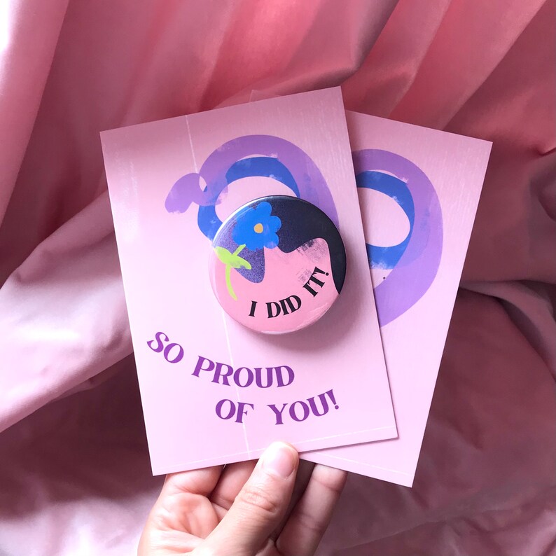 So Proud of You Well Done Badge Card for Passing Exams, Graduation or ...