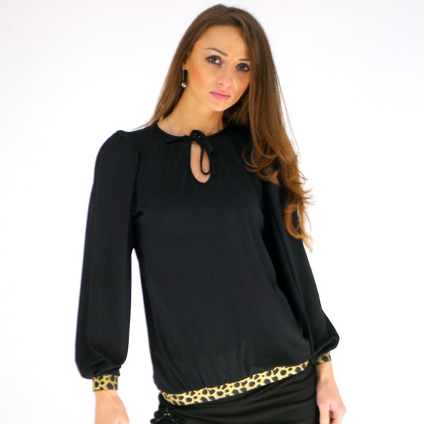 Black blouse for women with golden hem