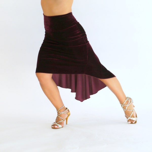 Velvet tango skirt, fishtail skirt, dance skirt, velvet skirt, tango skirt with high waist in dark red-burgundy