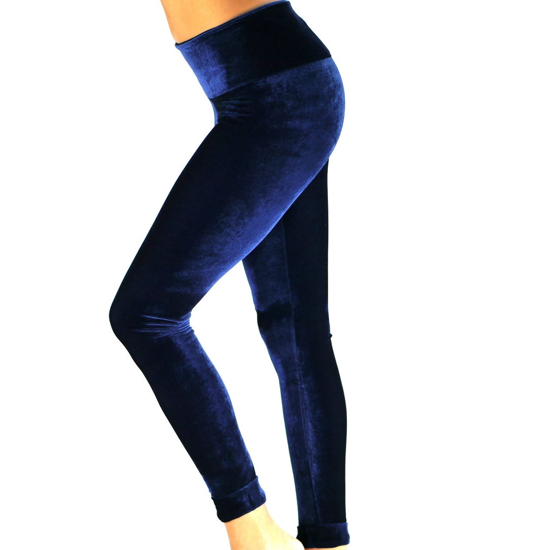 Buy Leggings Made of Velvet Fabric in Dark Blue Online in India 