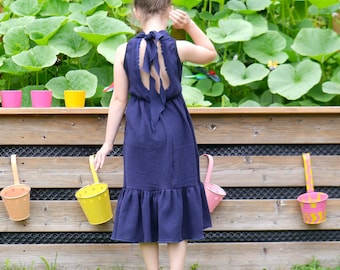 Sommerkleid für Mädchen aus 100% Baumwolle (Musselin) in dunkelblau