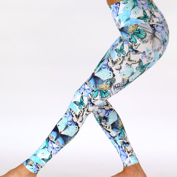 Light Blue Cotton Jersey Leggings With Butterfly Motif 