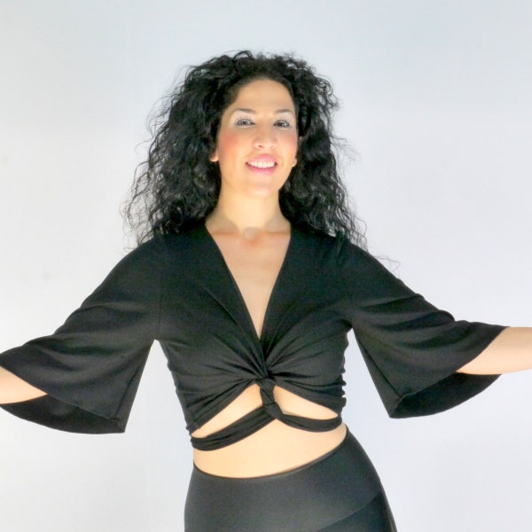 Wrap top in black / bolero in black made of viscose jersey / short top in black