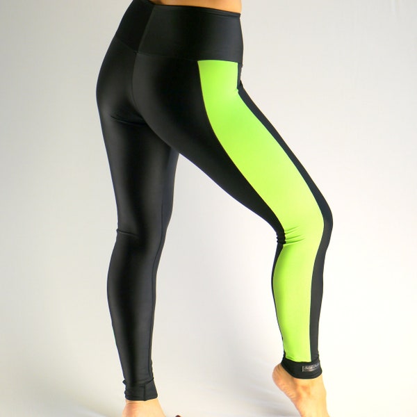 Leggings for sports in black-neon green