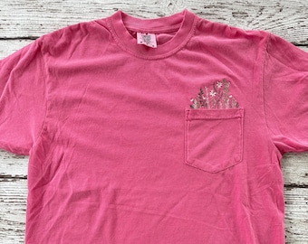 Embroidered crewneck Comfort Colors Floral Wildflower Pocket T-shirt Flower shirt