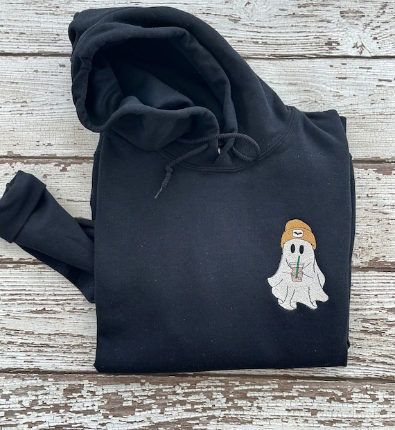 Embroidered Ghost Sweatshirt Halloween Sweatshirt Ghost & Toboggan and Coffee Fall Sweatshirt for Women Halloween Ghost Shirt Spooky Season