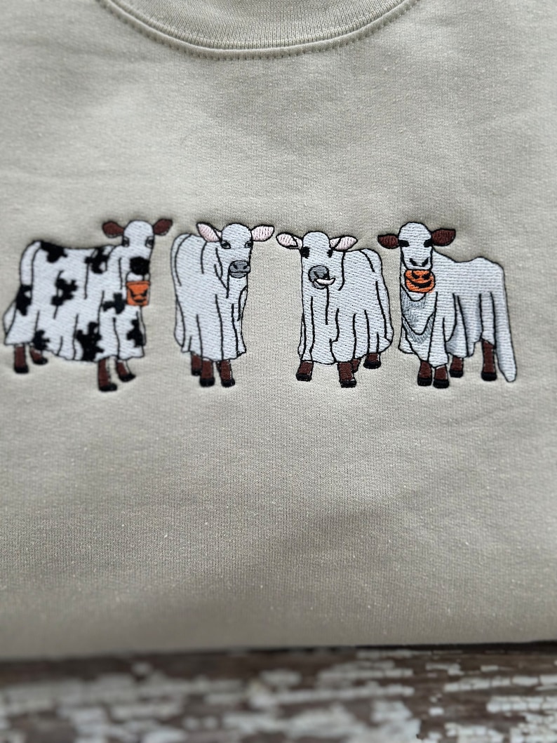 Halloween Sweatshirt Ghost Cows Sweatshirt Halloween Crewneck Ghost Shirt Cow Lovers Funny Fall Sweatshirt Farm LIfe image 2