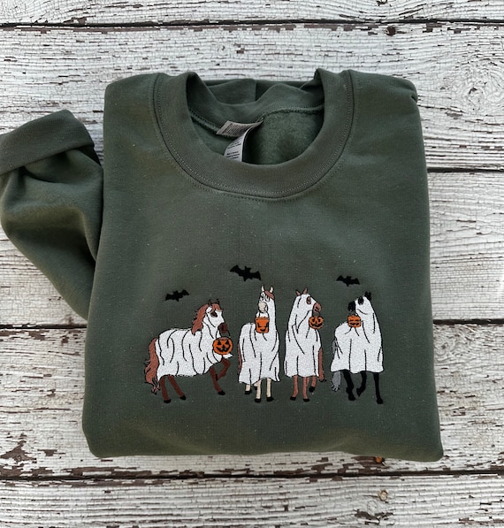 Halloween Sweatshirt Ghost Horses Sweatshirt Halloween Crewneck Ghost Shirt Horse Lovers Funny Fall Sweatshirt Farm LIfe