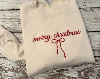 Merry Christmas Sweatshirt with coquette bow