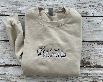 Embroidered Ghost Cats Halloween Sweatshirt Halloween Ghost Cats Embroidered Unixes Sweatshirt Hoodie Cat Lady Cat Lovers Cat Mom