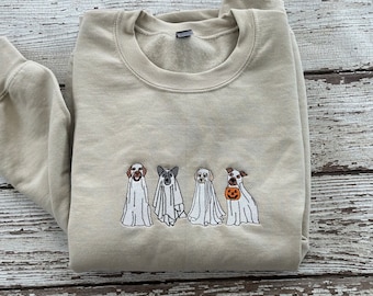Halloween Embroidered Sweatshirt Halloween Sweatshirt Embroidered Dogs Halloween Sweatshirt Halloween Ghost Dogs Embroidered Hoodie