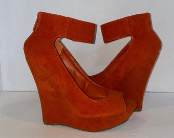 orange wedge heels