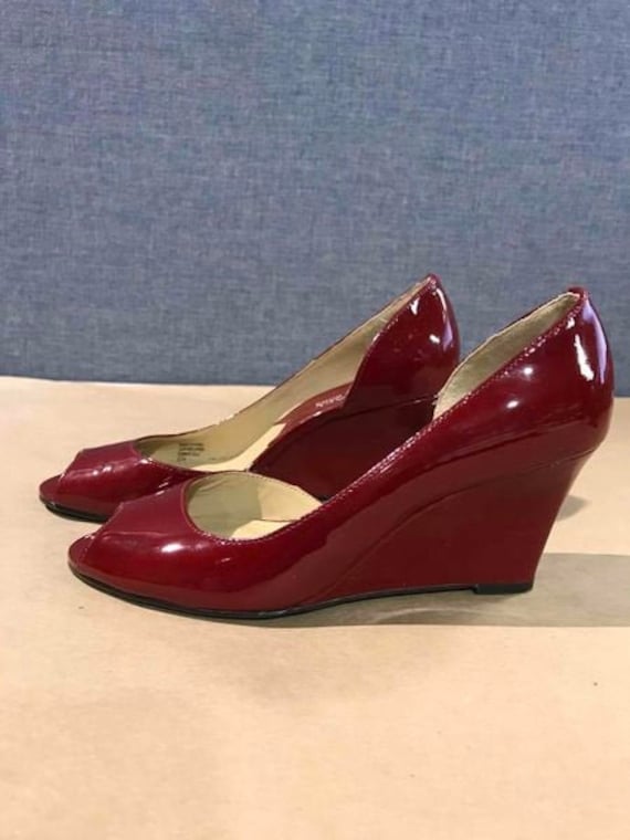 Michael Kors Red Patent Leather Open Toe Wedge Summer Heels - Etsy Israel