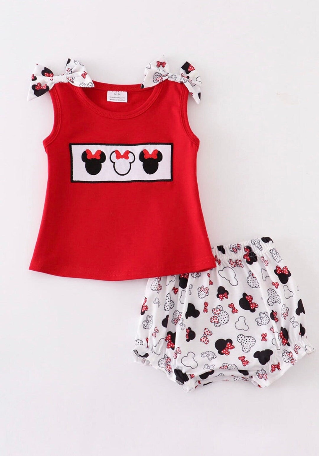 Baby Girl Minnie Mouse Outfit Bloomer Set With Shoulder Bows Etsy