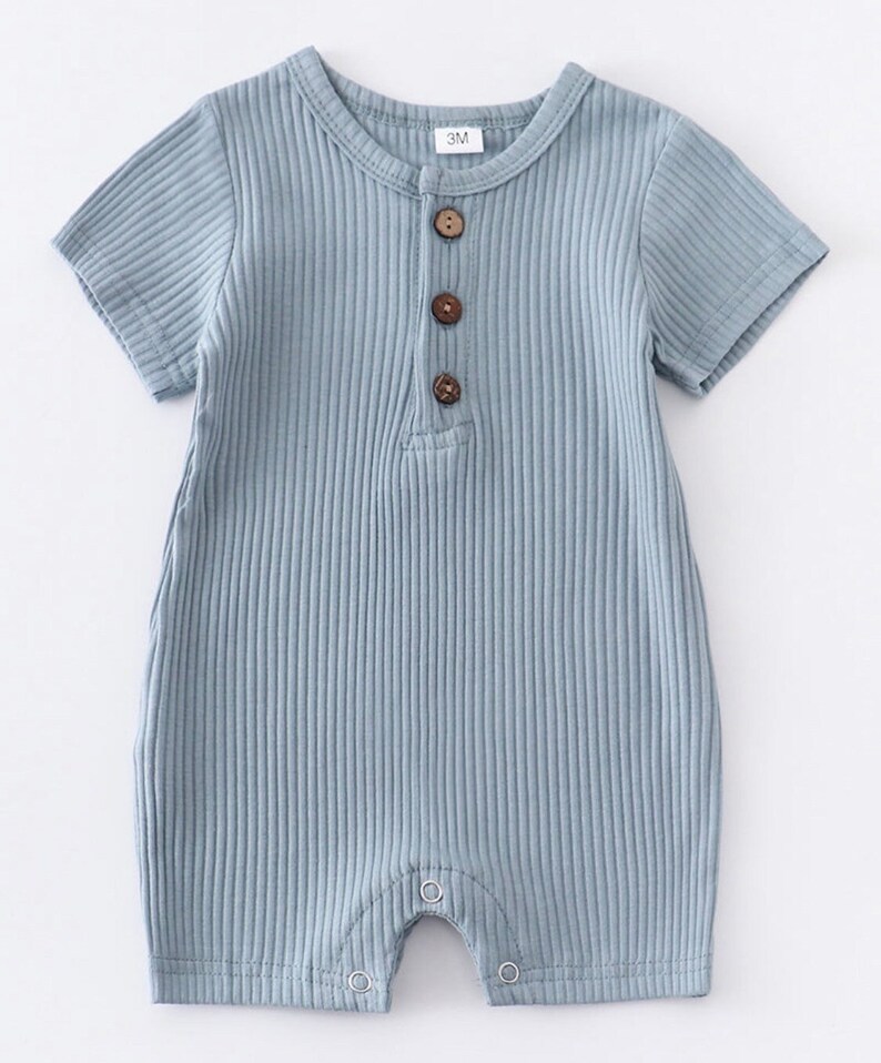 Baby Boys Blue Ribbed Romper Quality Made Soft Bottom Snaps Etsy