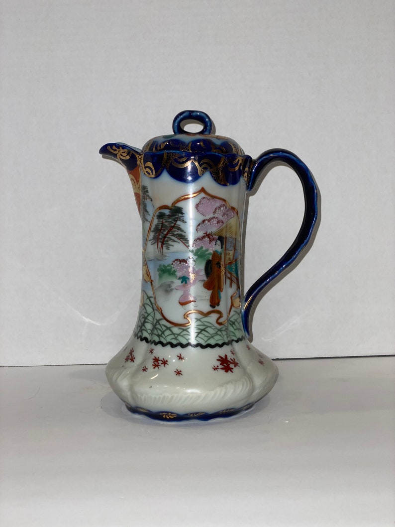 Vintage Chinese Porcelain Teapot Hand Painted Gold Trim Etsy