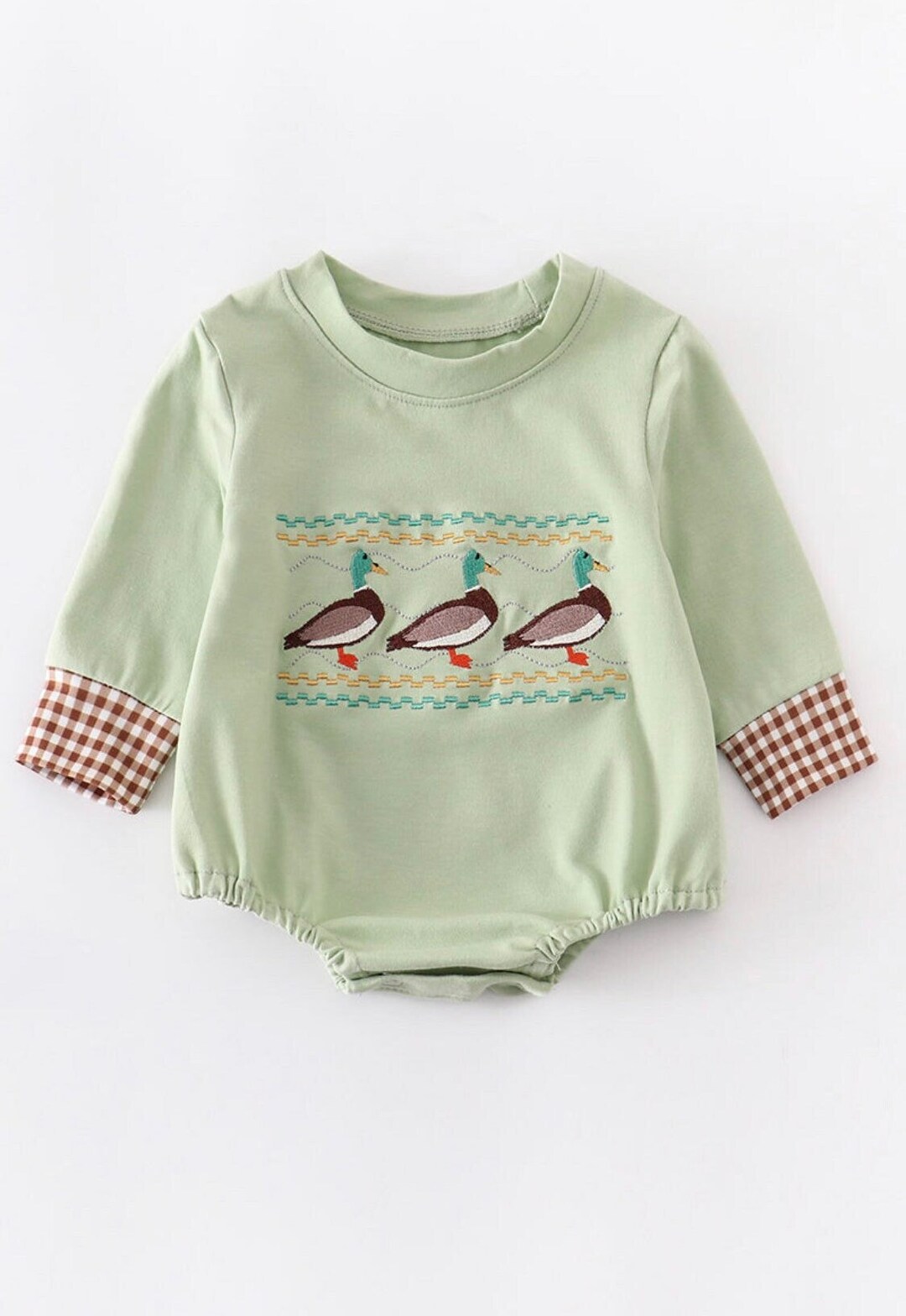 Boutique Baby Boy Duck Romper Embroidered Duck Long Sleeve Etsy