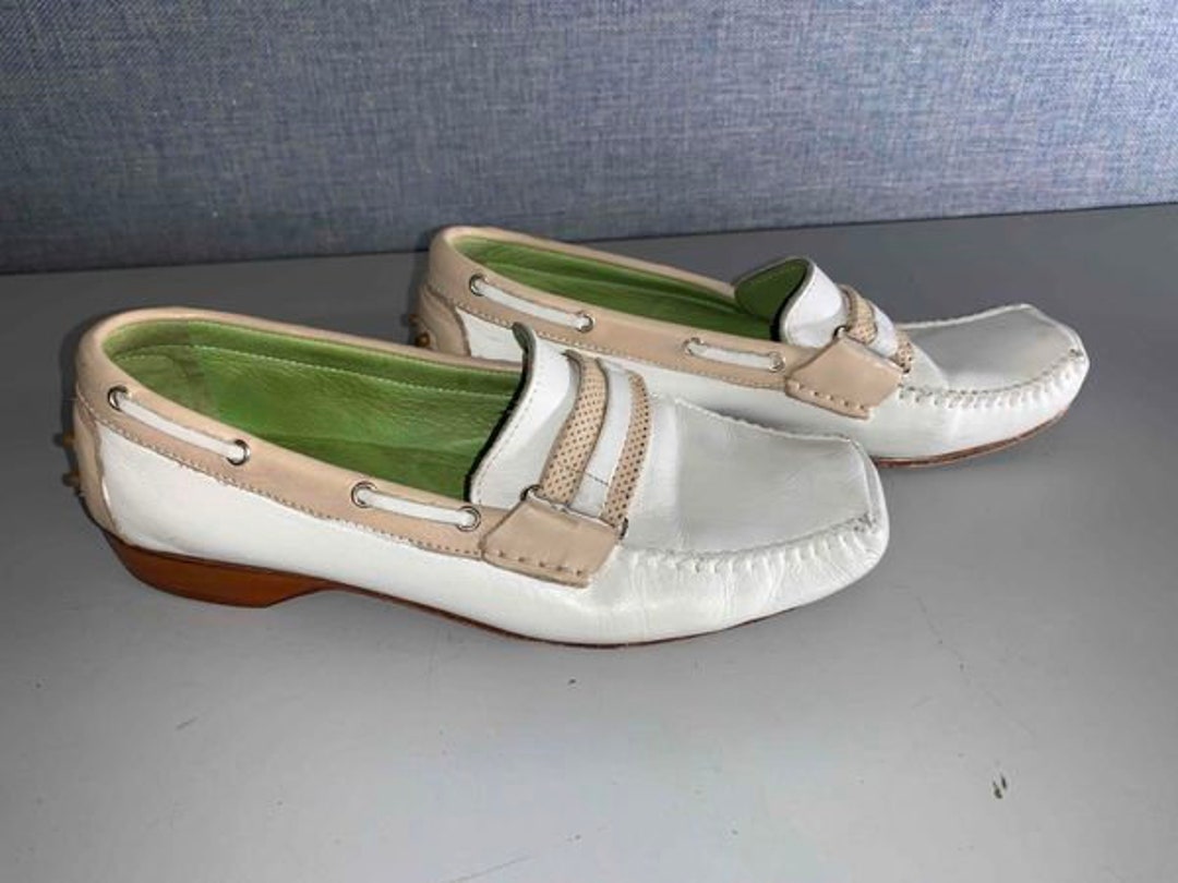 Maggie & Rosetto White and Tan With Lime Green Inside Lining - Etsy
