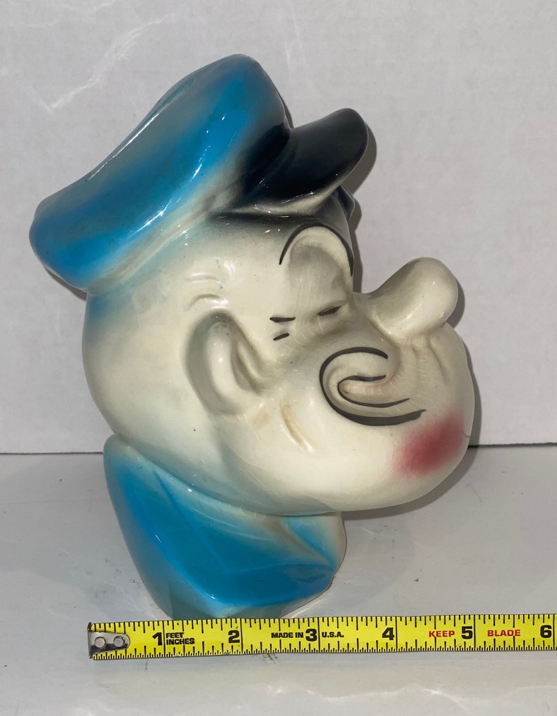 Great Gift For Collectors Valentines Popeye The Sailor Man Bank RARE Find Collectible Bank Antique Popeye 1950/'s American Bisque Bank