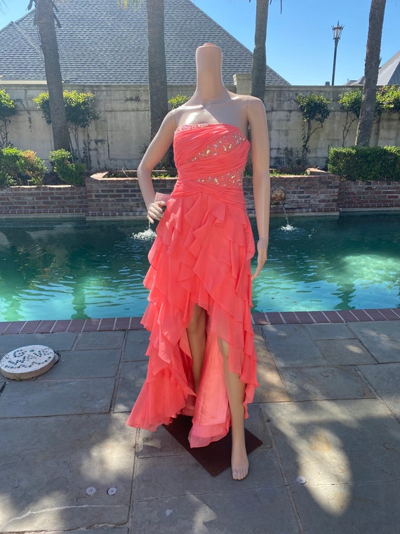 New Peach Beaded Prom Dress 4/6 Cache 