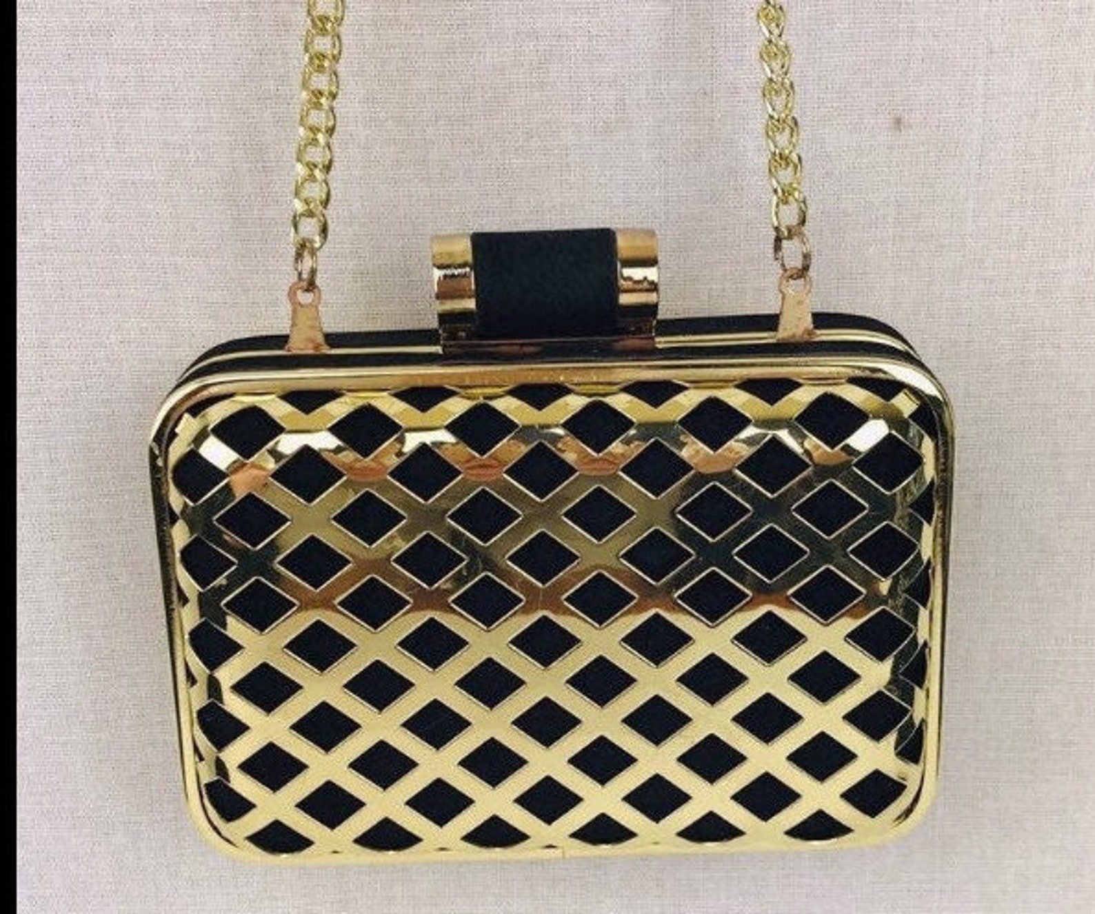 H&M Cross Body Bag NEW Black and Gold Metal Box Shoulder Etsy