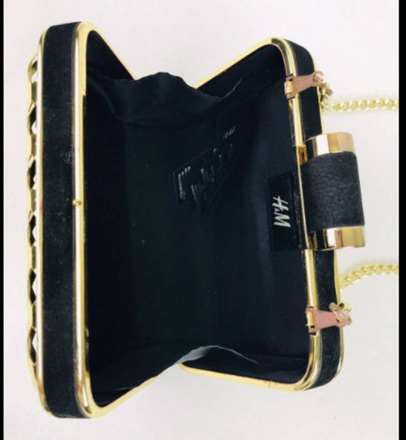 H&M Cross Body Bag NEW Black and Gold Metal Box Shoulder Etsy