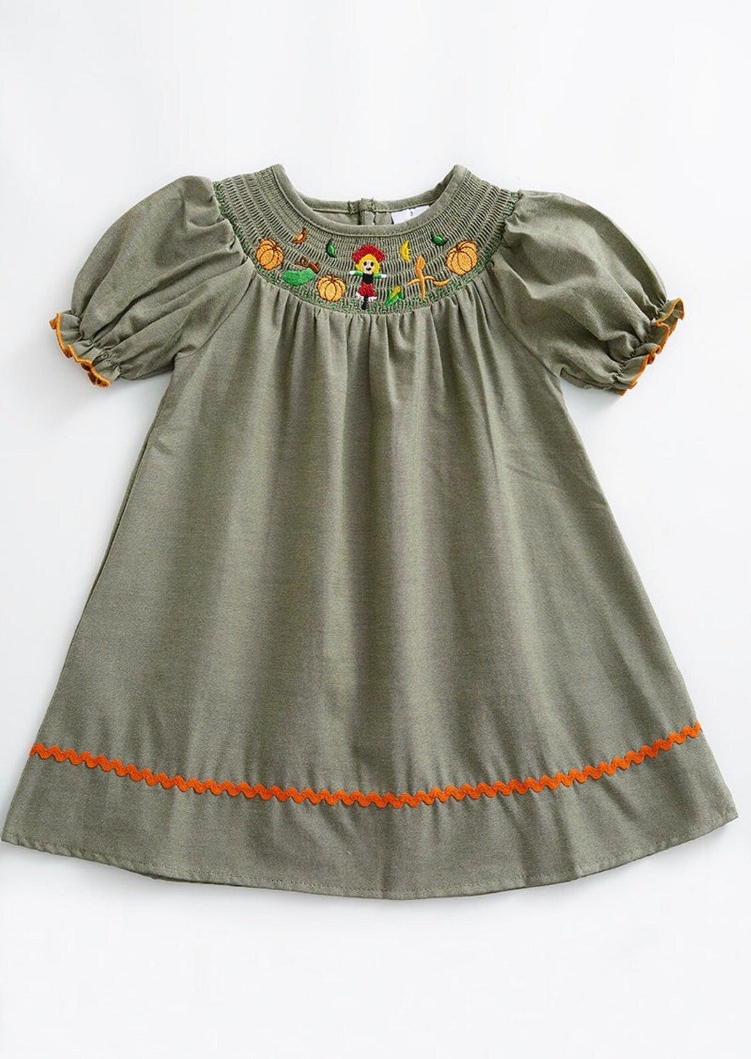 Girls Smocked Fall Dress With Embroidered Scarecrow & - Etsy
