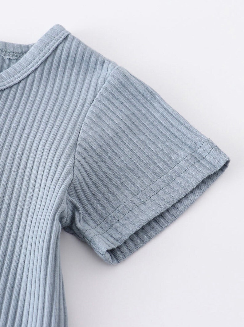 Baby Boys Blue Ribbed Romper Quality Made Soft Bottom Snaps Etsy