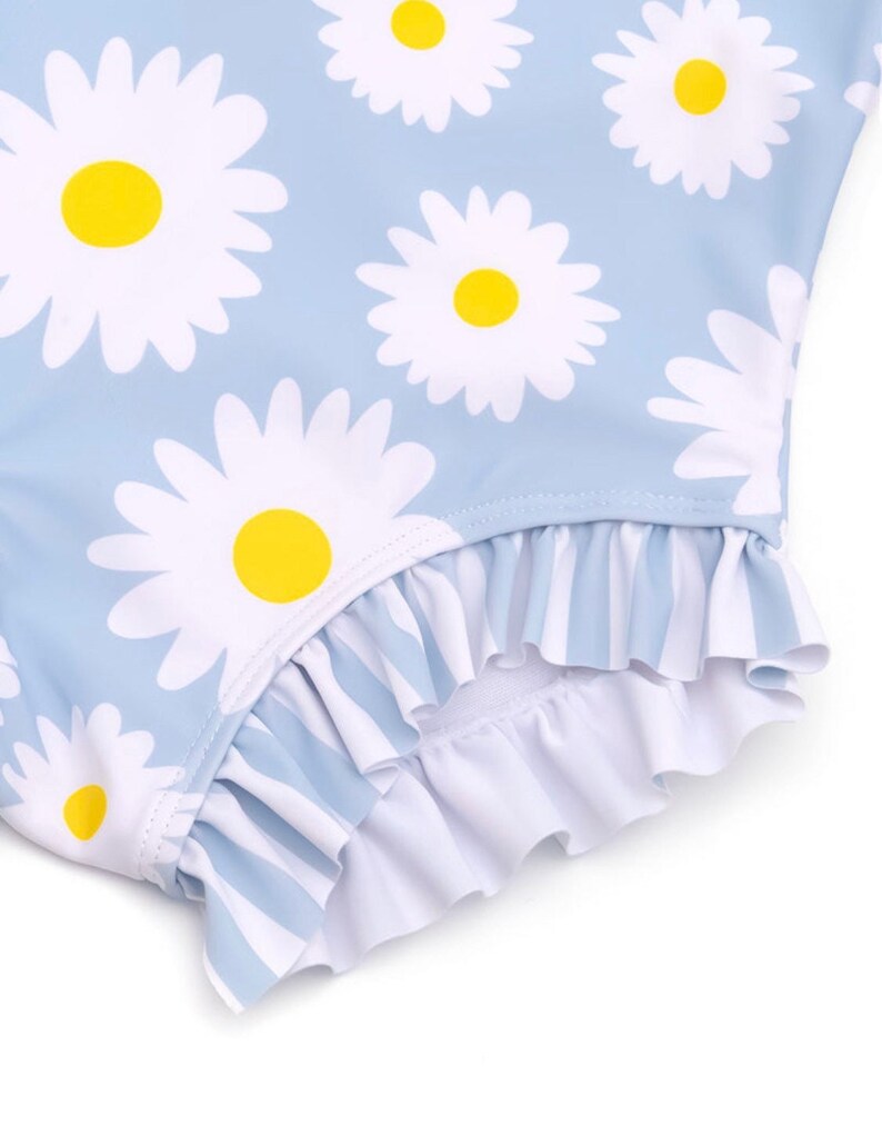 Toddler Girl Daisy Swimsuit With Ruffle Trim One Piece Etsy