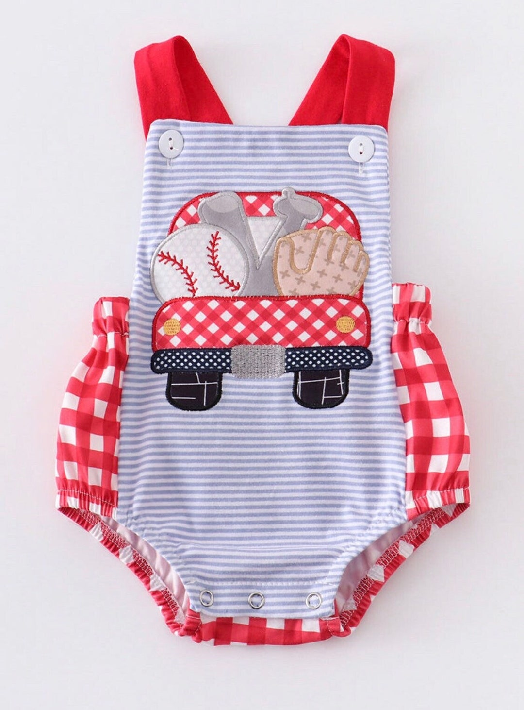 Baby Boys Baseball Bubble Romper, Red, White & Blue Romper, Summer