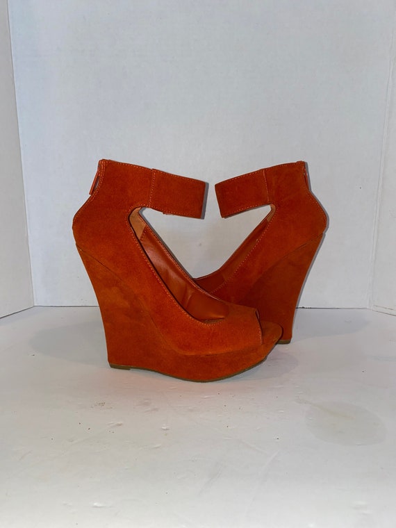 orange wedge heels