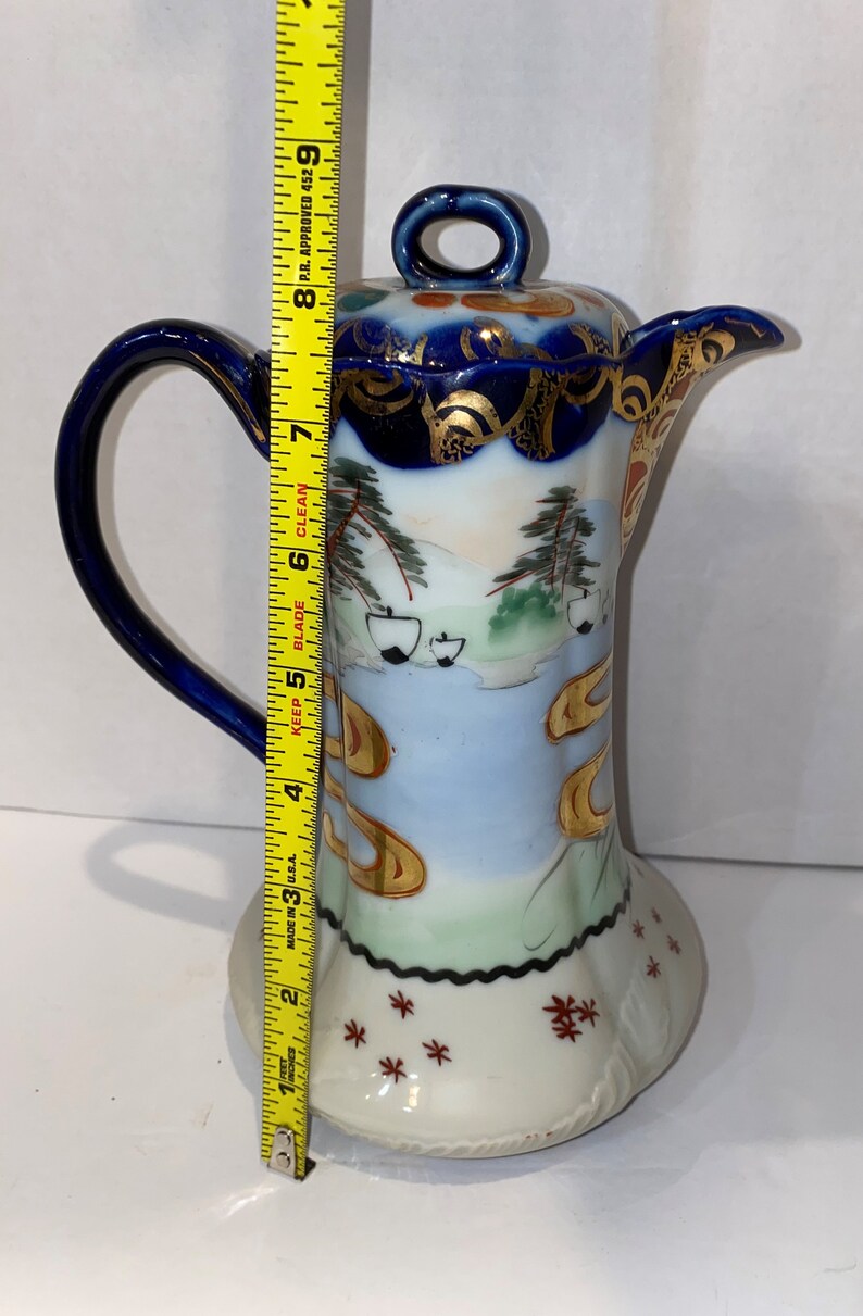 Vintage Chinese Porcelain Teapot Hand Painted Gold Trim Etsy